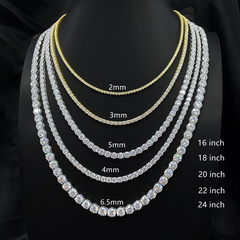 2/3/4mm Real VVS1 D Moissanite Tennis Chain 925 Sterl Silver Pass Diamnd Tester!