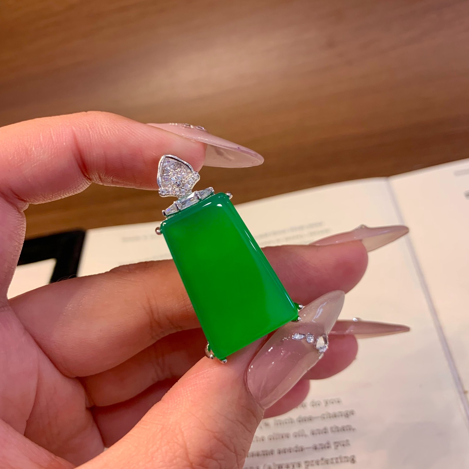 Certificate Natural Agate/ Chalcedony light green PingAn Lucky Pendant 无事牌