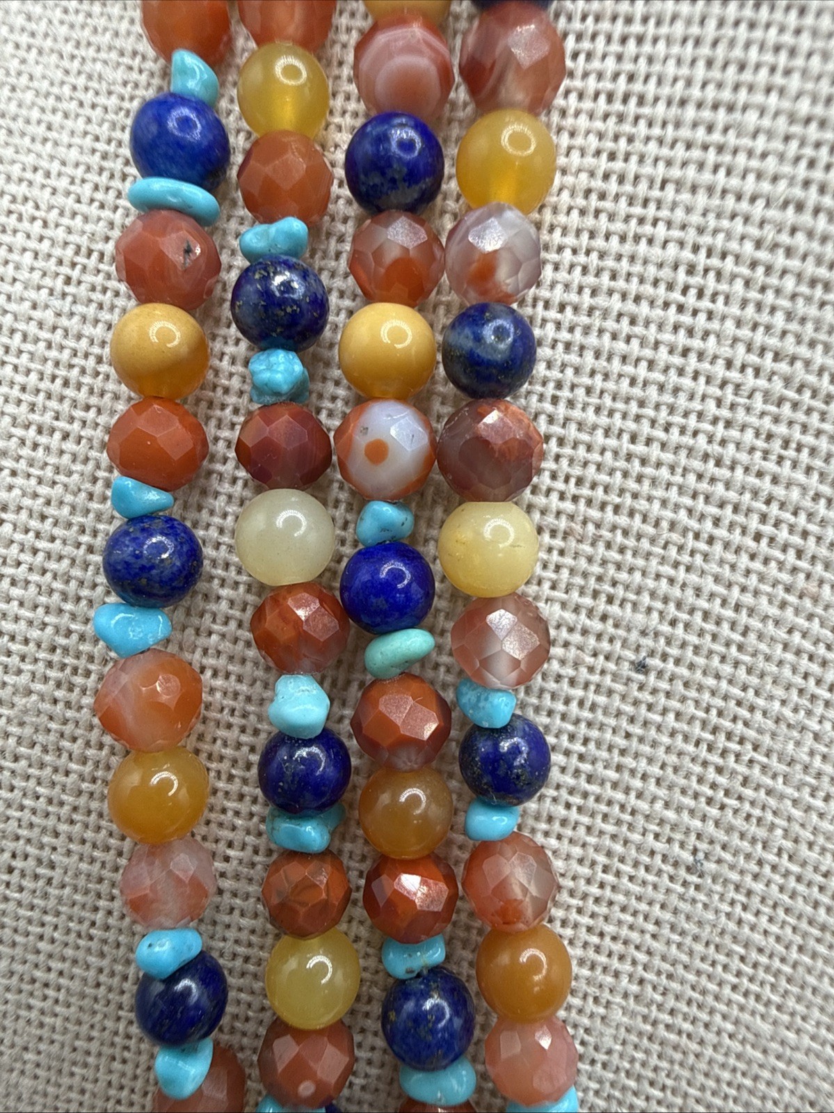 Jay King 4 Strand Picante Agate 4mm Multi Gemstone Sterling Silver Necklace