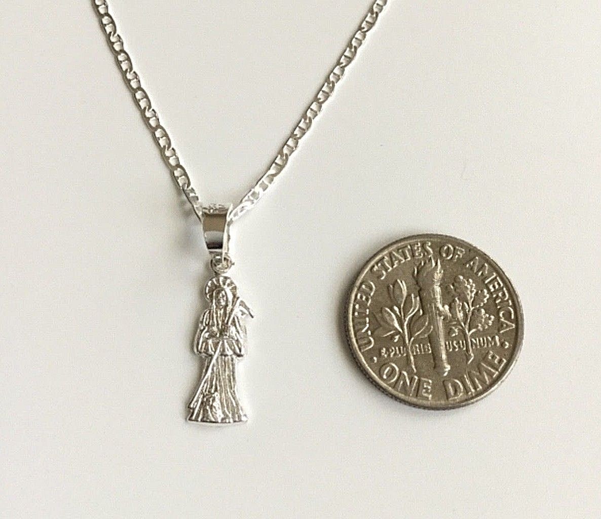 925 SILVER GRIM REAPER NECKLACE 20” LONG/CADENA DE LA SANTA MUERTE 20″ 20x6mm