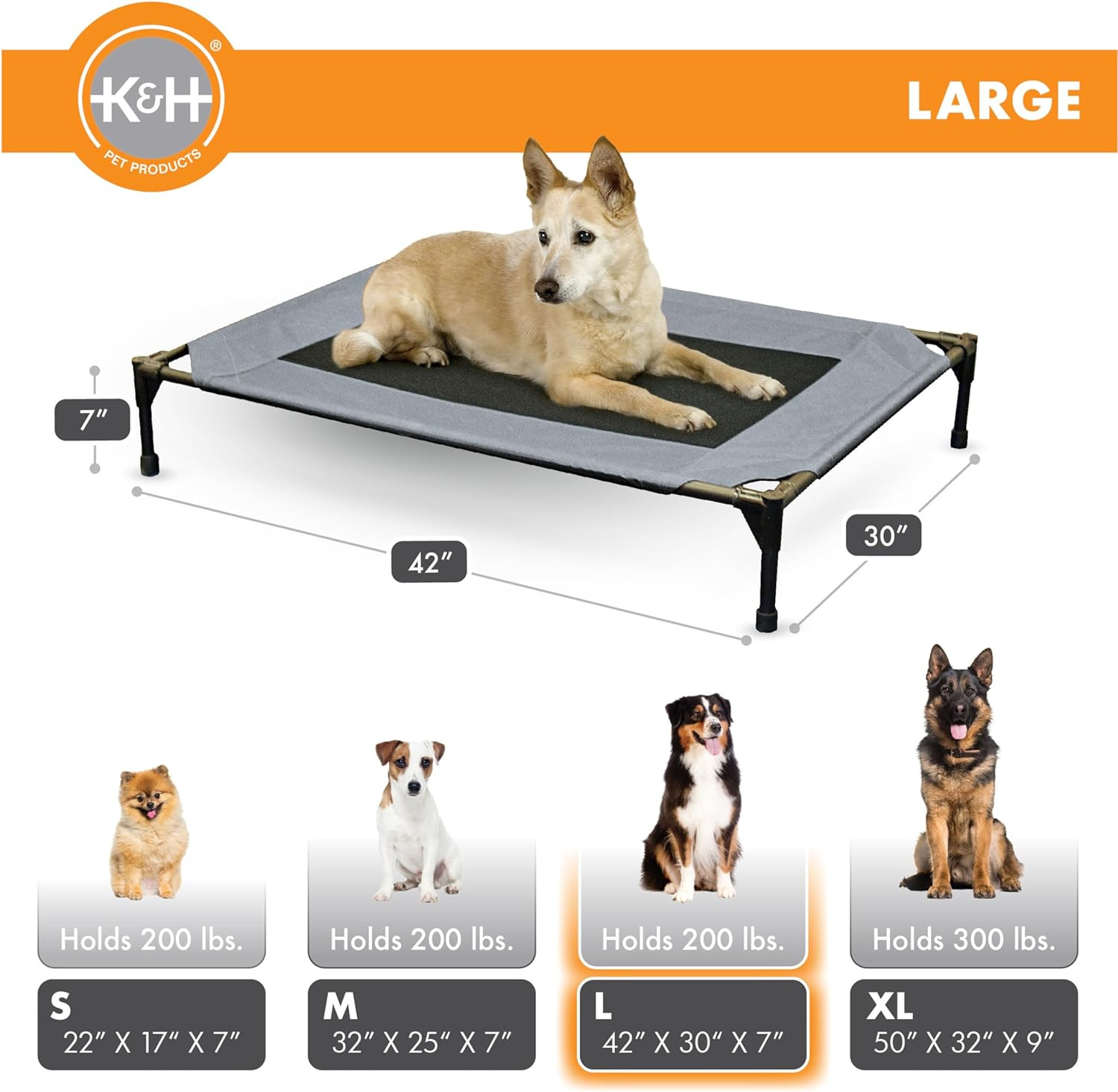 Outdoor Elevated Dog Cot, Breathable Cooling Elevated Cot Hammock Pet Bed for La