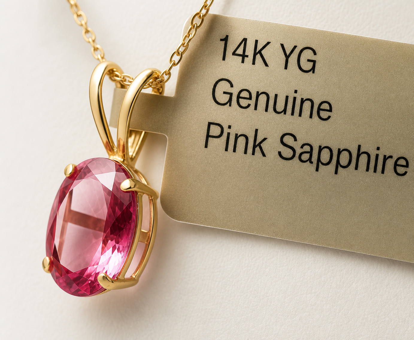 GENUINE 1.65 Cts PINK SAPPHIRE SOLITAIRE PENDANT SOLID 14K YELLOW GOLD – NWT
