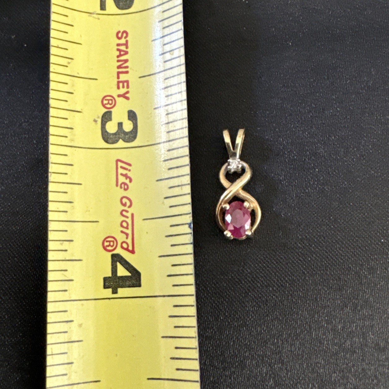 Garnet Sm. Diamond Symbol “8” Pendant Signed 10k Yellow Gold Very Good Luck