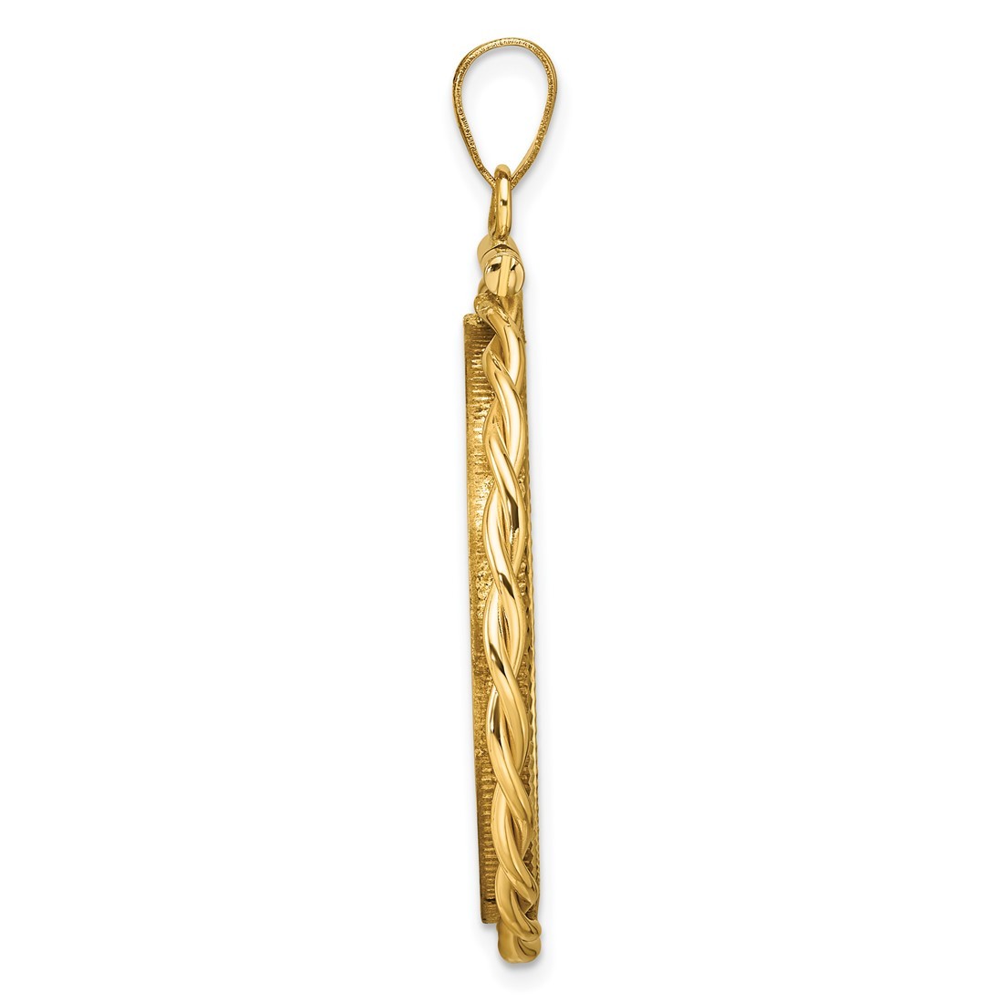 14k Gold Polished Twisted Wire Diamond-cut 27.5mm x 2.1mm Screw Top Coin Bezel
