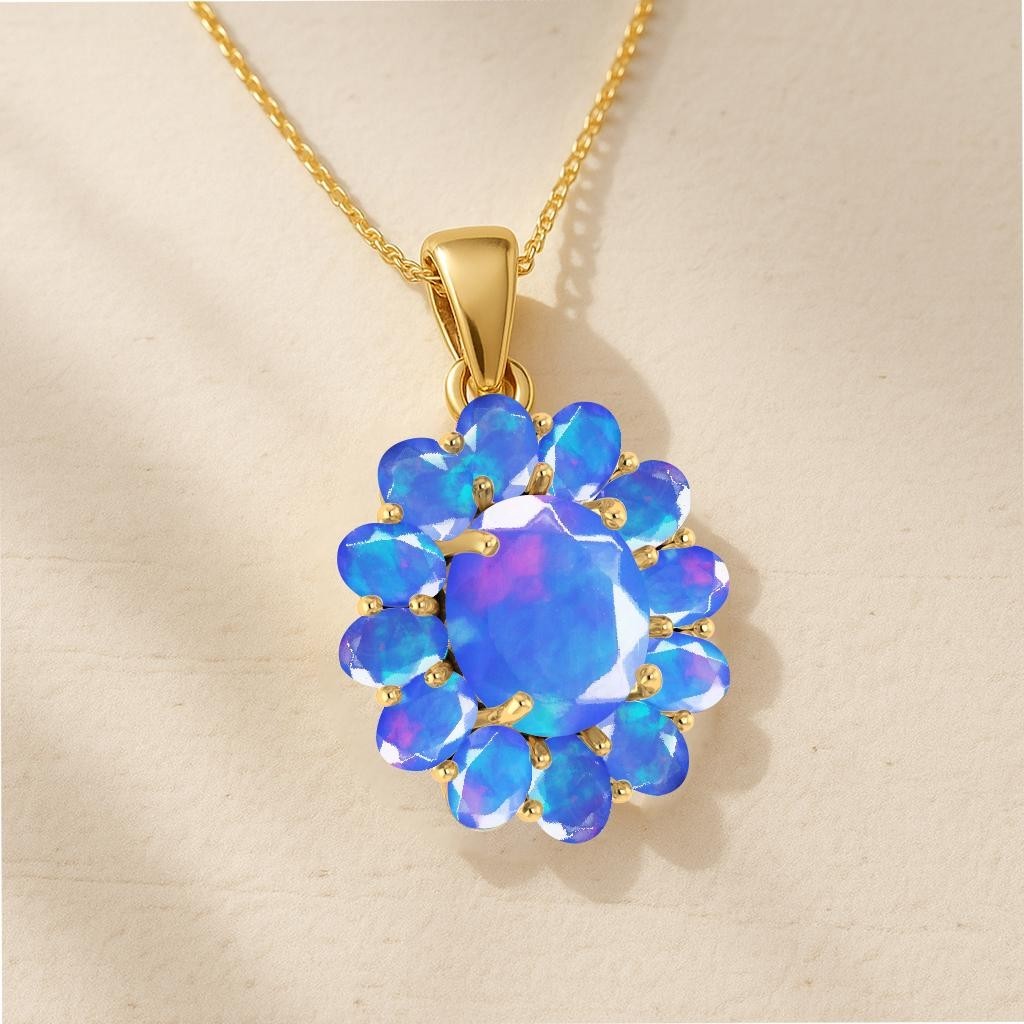 Natural Blue Opal Gemstone Pendant Necklace, Genuine Opal Gemstone Necklace