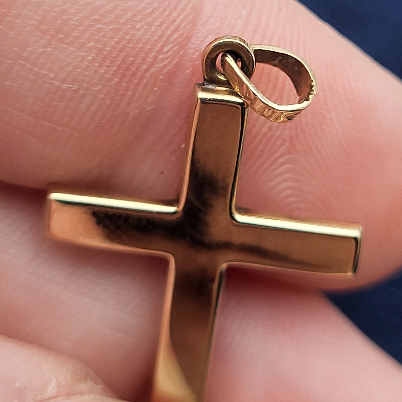Antique 10K Yellow Gold Floral Engraved Cross Charm Pendant for Necklace / Chain