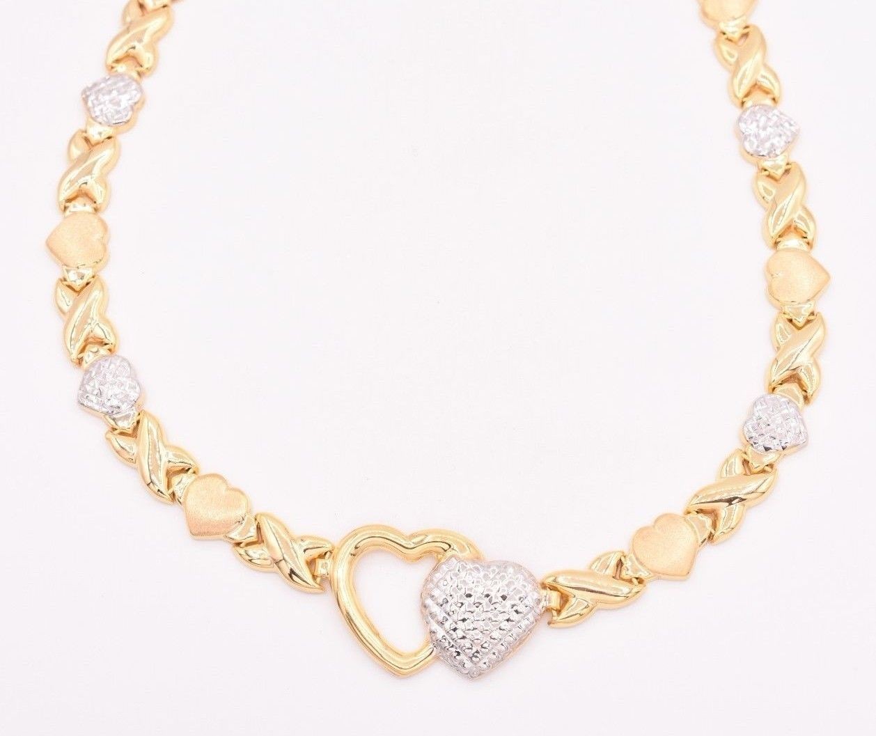 Hearts & Kisses Diamond-Cut Chain Necklace 14K Yellow White Gold-Plated Silver