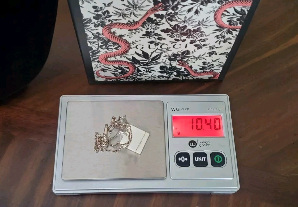 Gucci Trademark Necklace Chain Logo Square Pendant 925 Sterling Silver Rare NIB