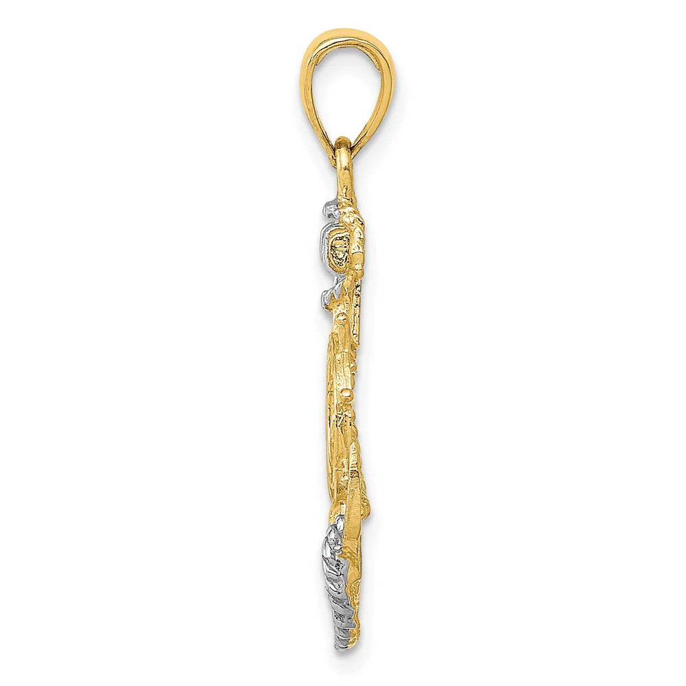 10K / 14K Yellow With Rhodium With Rhodium Anchor With Rope Pendant