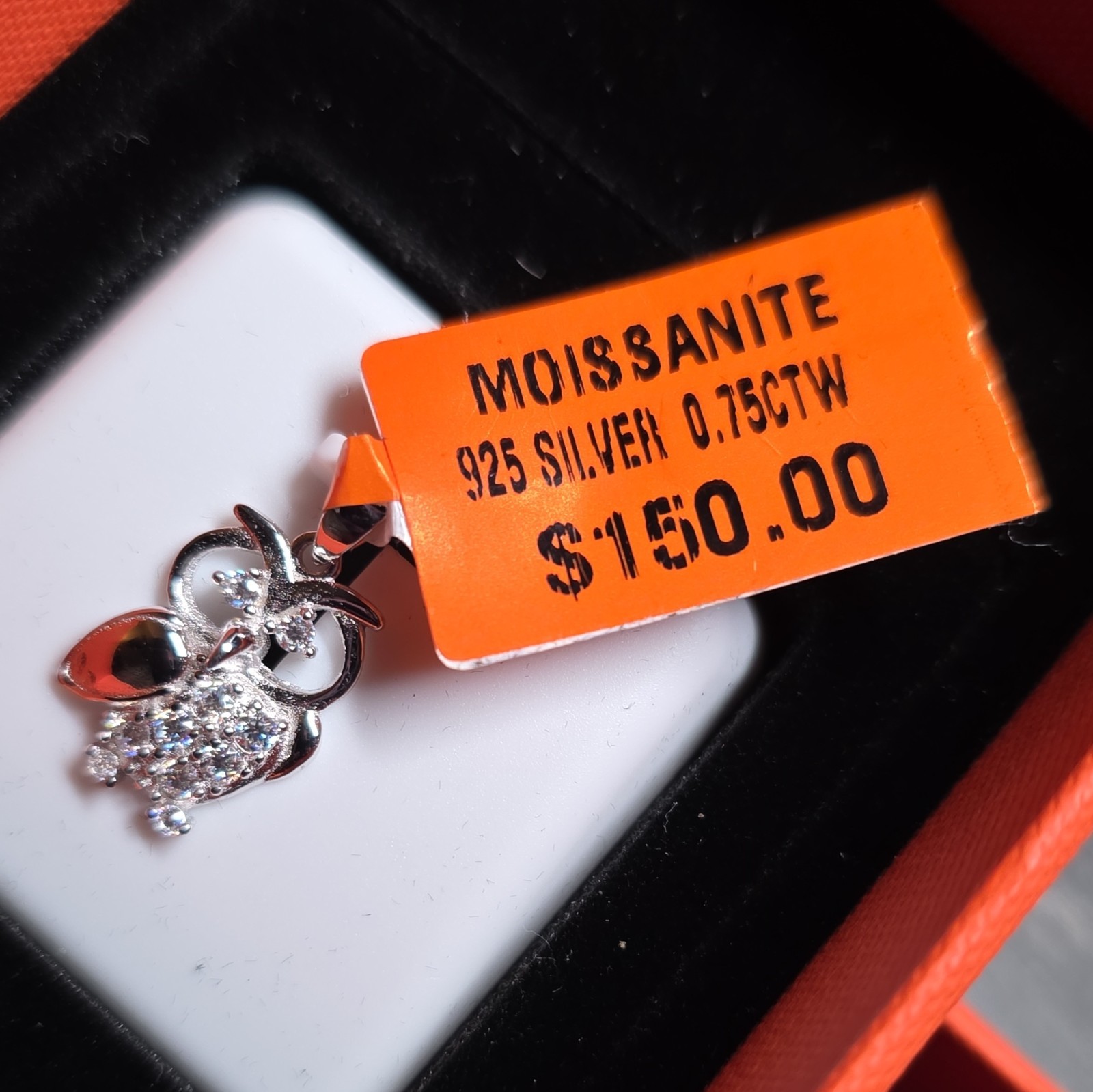 Moissanite Owl Pendant 0.75ctw White Stone in Silver 925 Sterling Silver Jewelry