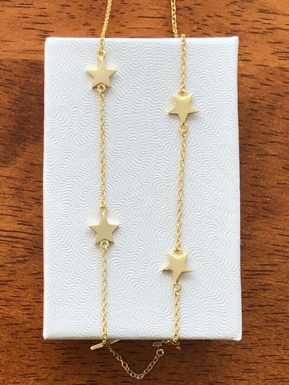 925 Sterling Silver Star Satellite Station Choker Necklace Gold Women 6mm 15.25″