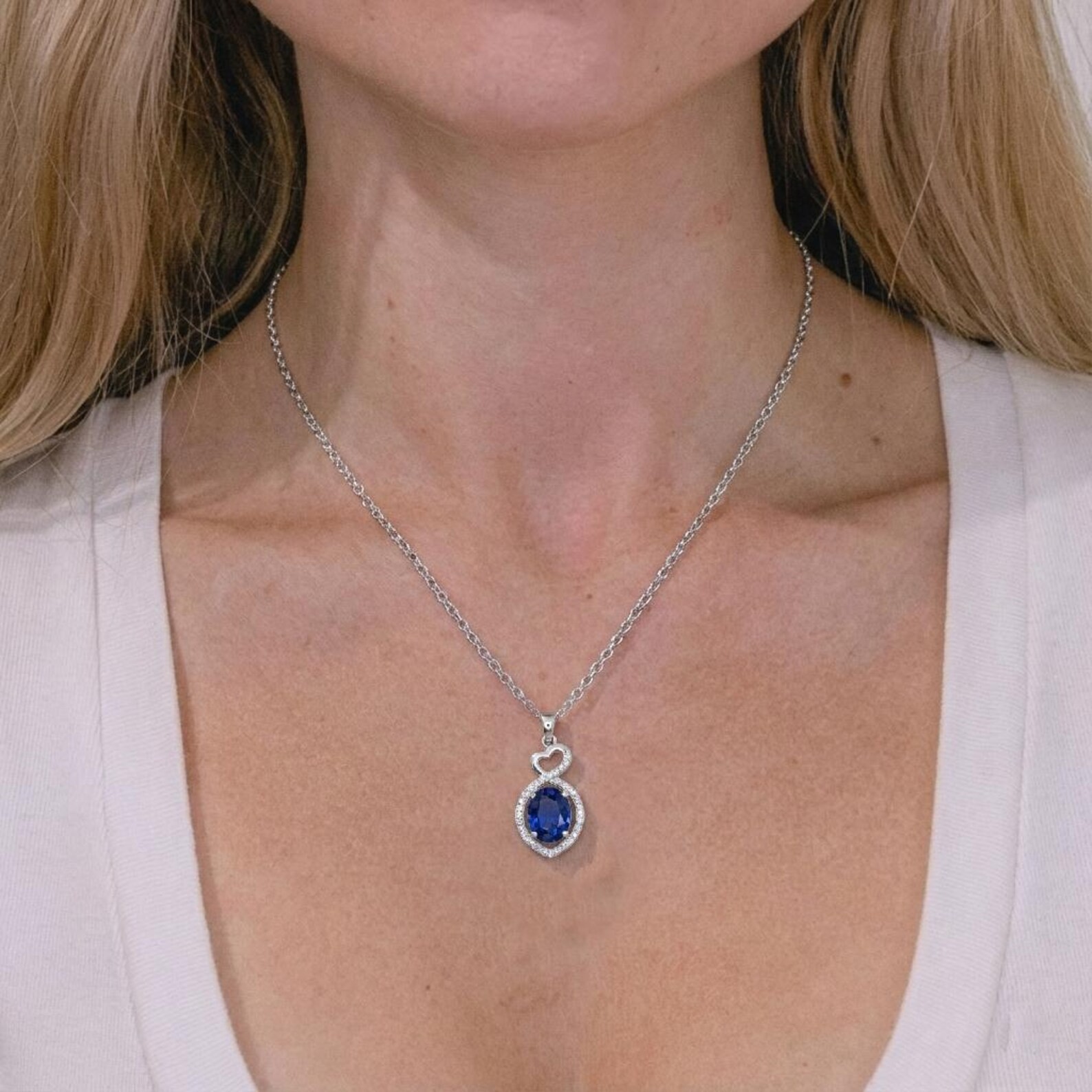 4.50 Ct Oval Cut Natural Sapphire Diamond Gorgeous Pendant 14K White Gold