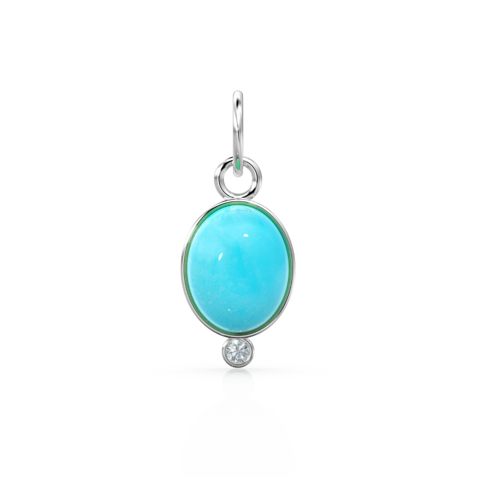 14K Gold Sleeping Beauty Turquoise & Diamond Pendant Oval Bezel Gemstone