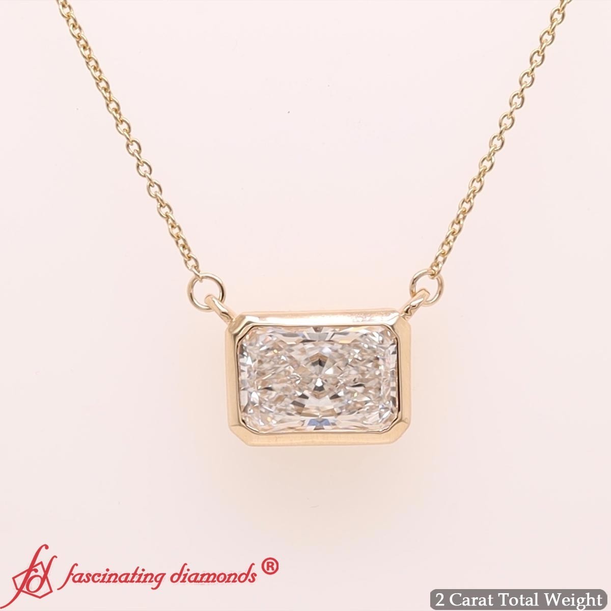 IGI Certified East West Radiant Lab Diamond Pendant 14K Gold Bezel Set Necklace