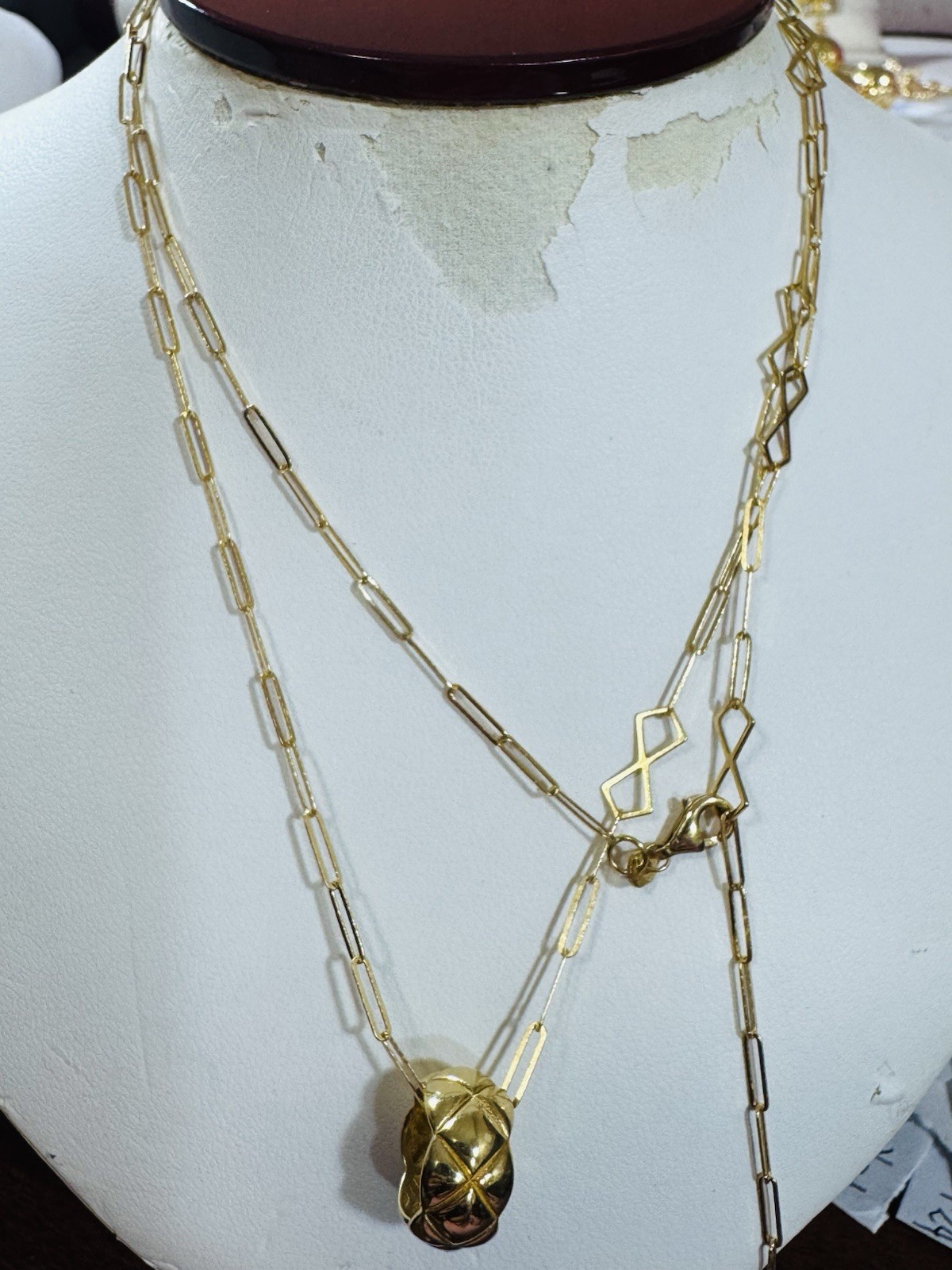 18K 750 Real Pure Gold Quilted Necklace 20″/31” Long Adj, 3/5mm 6.6g
