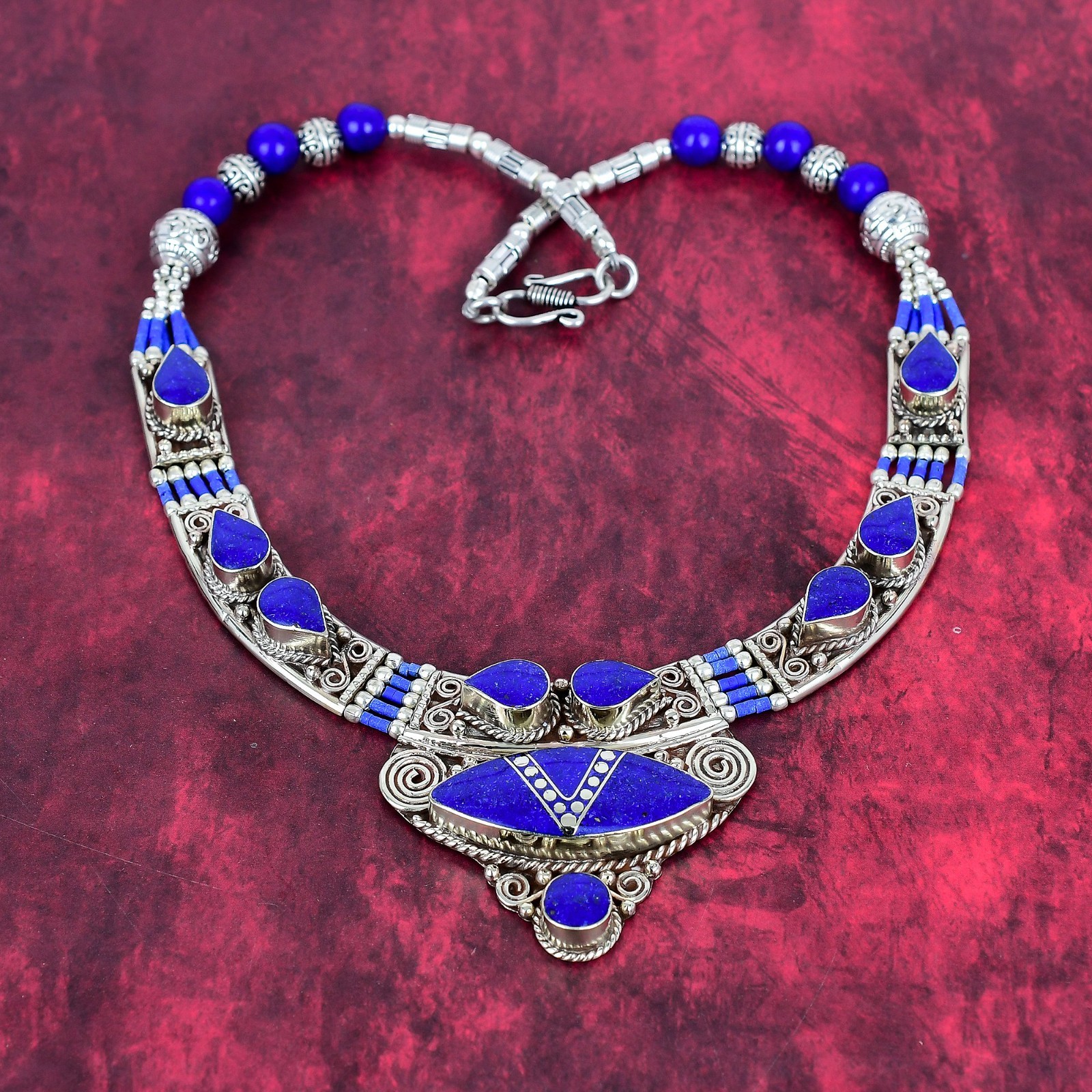 Lapis Lazuli Gemstone Handmade 925 Sterling Silver Jewelry Nepali Necklace