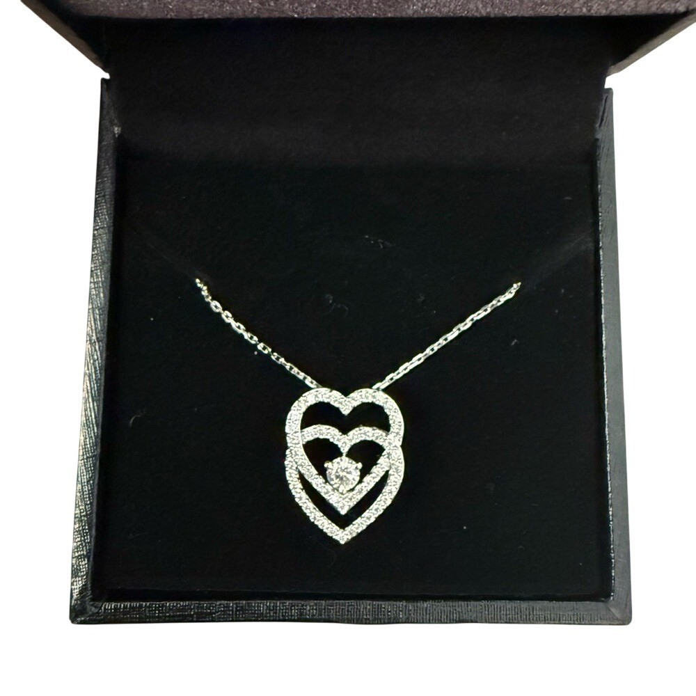 1/2 CT TW Diamond Interlocking Hearts Pendant 10K White Gold You Me US