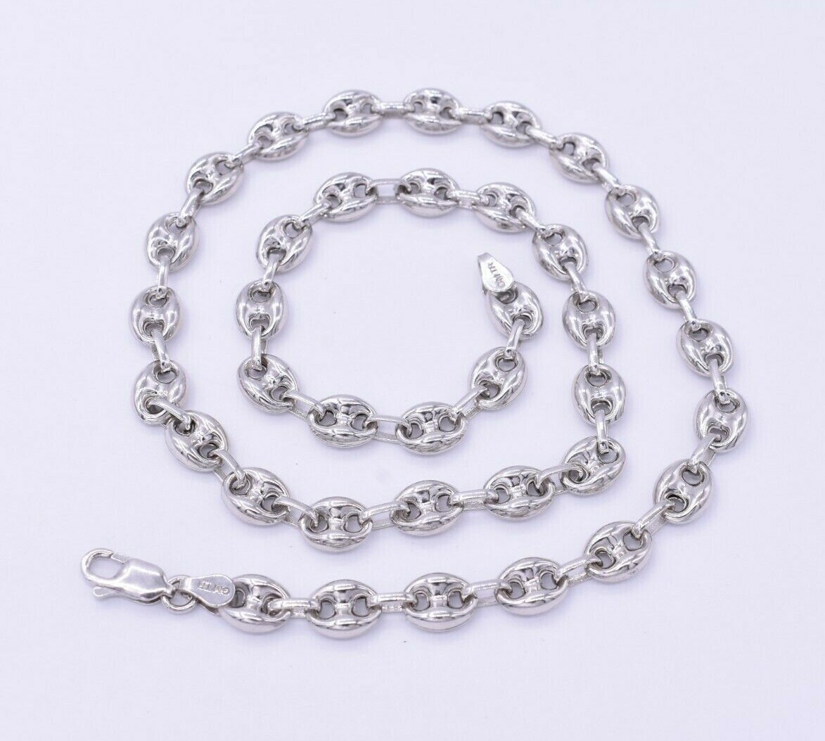 8mm Puffed Anchor Mariner Link Chain Necklace 14K White Gold-Plated Silver 925