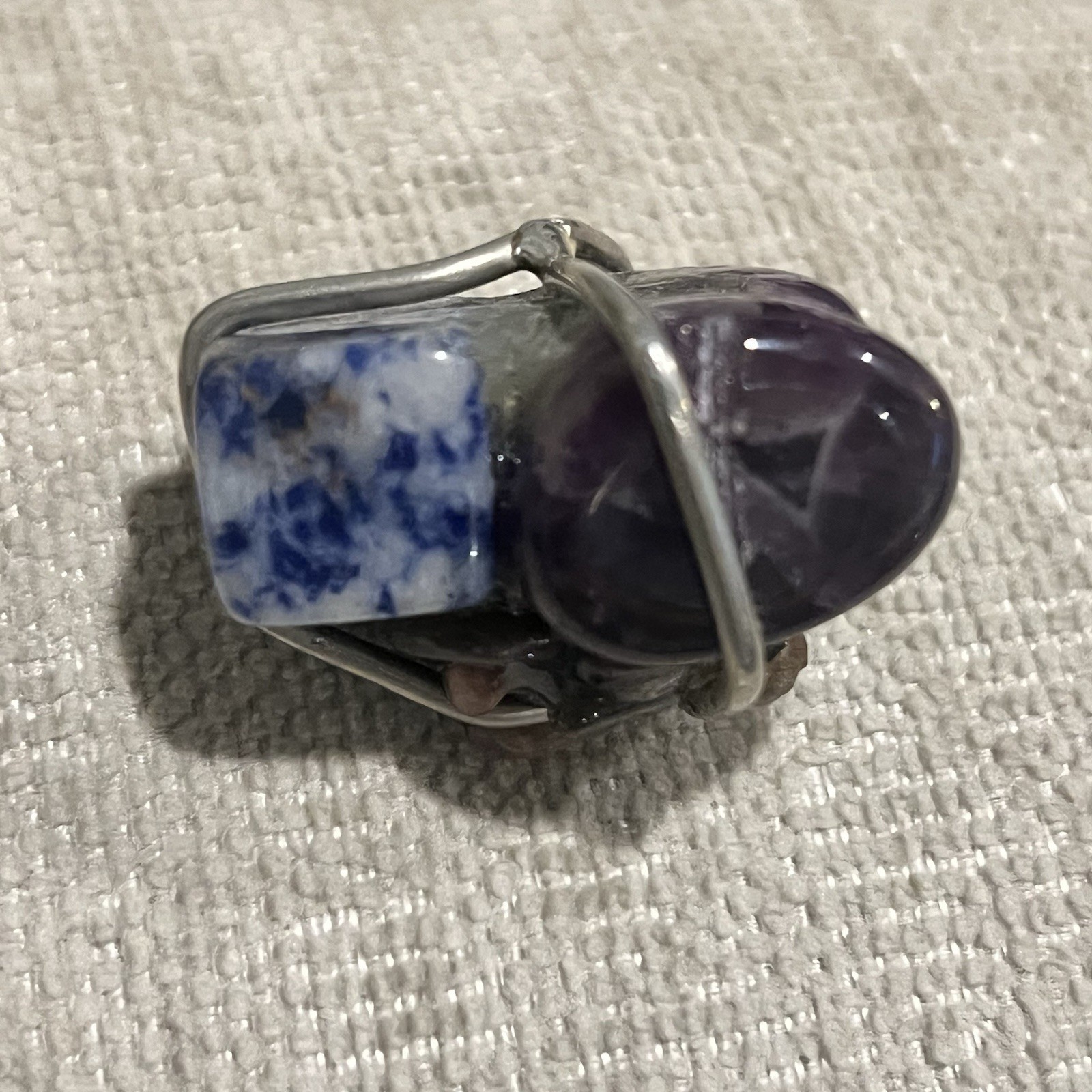 Vintage Sterling Silver Multi Natural Gemstone Healing Handmade Cluster Pendant