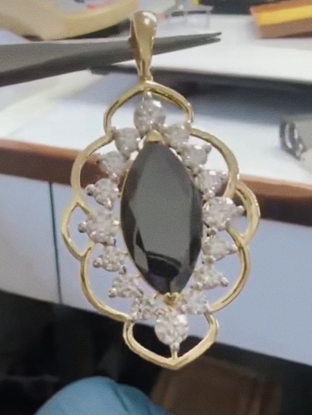 Vintage Style Marquise Cut Black Diamond Beauty Pendant 14K Yellow Gold Plated