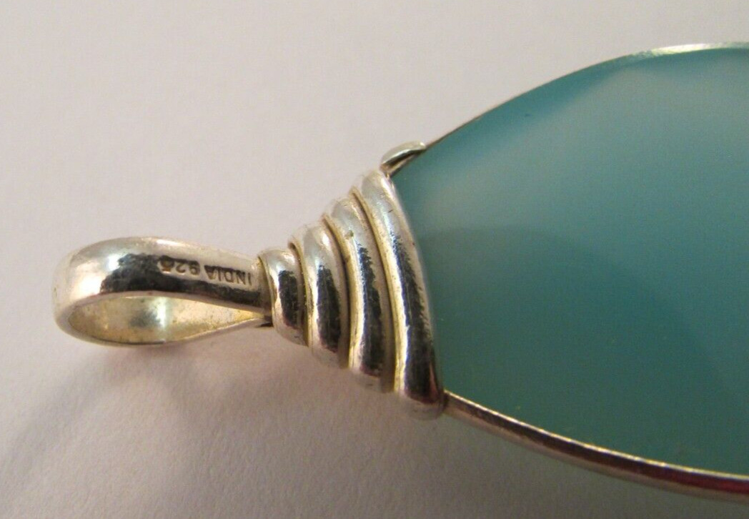 INDIA 925 Sterling Silver Blue Chalcedony Teardrop Pendant