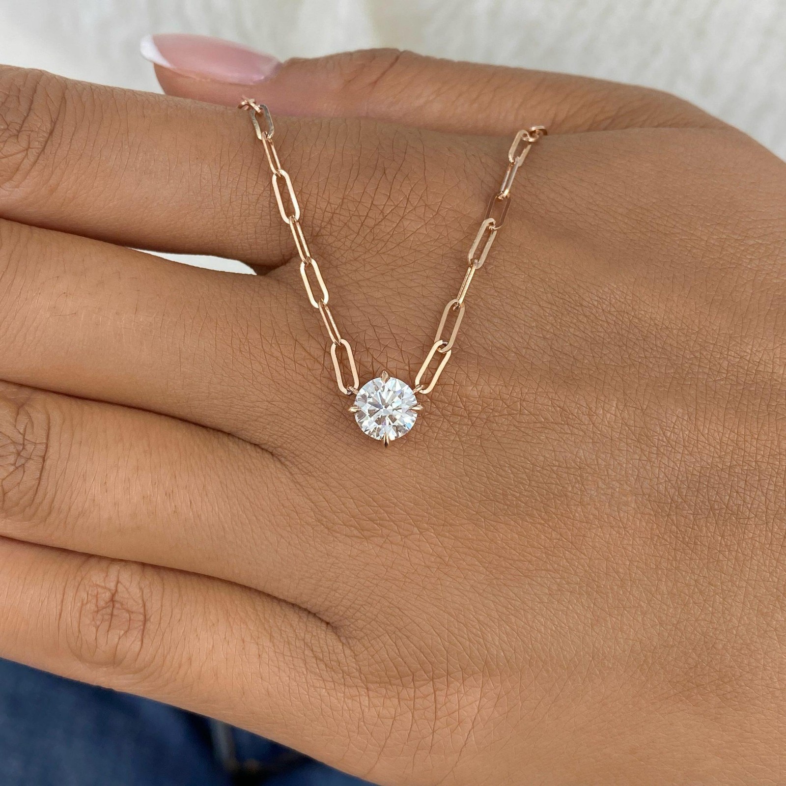 1ct Round Pendant Necklace Rose Gold 14K Labcreated Diamond E/VVS2 Cert