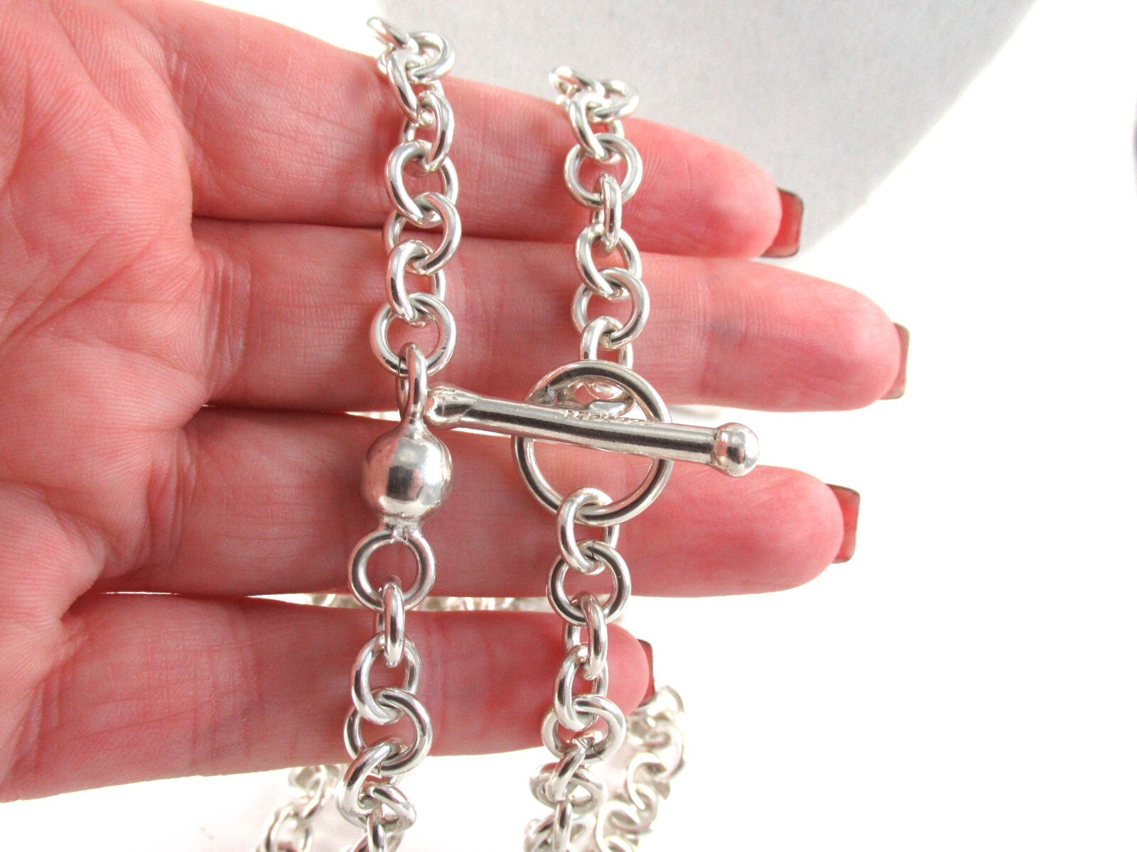 Mexico .925 Sterling Silver Fancy Link Chain Necklace Single Strand Rolo Cable