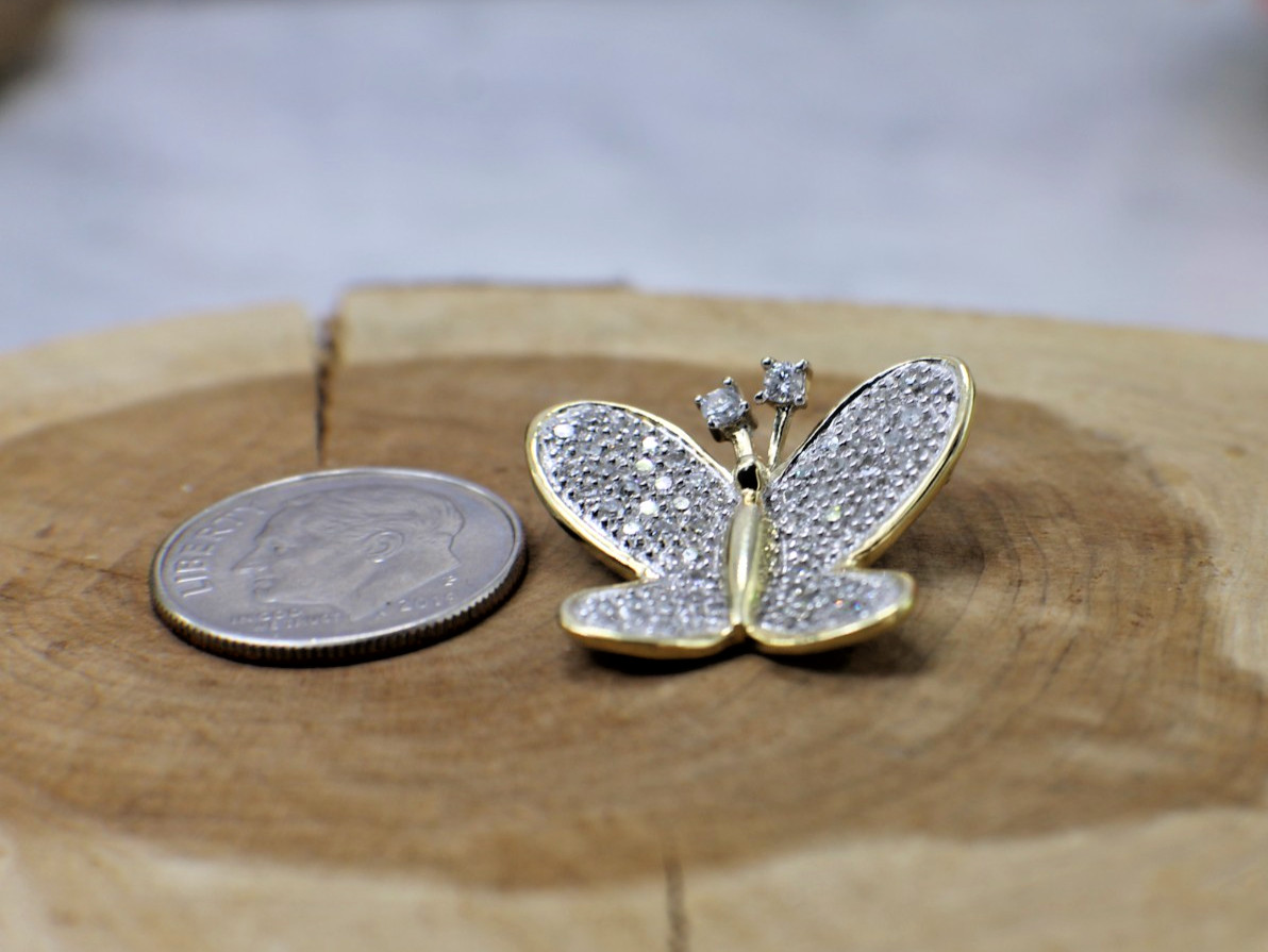 Solid 10K Yellow Gold Diamond pave Butterfly Pendant 0.32 carats Freedom Renewal