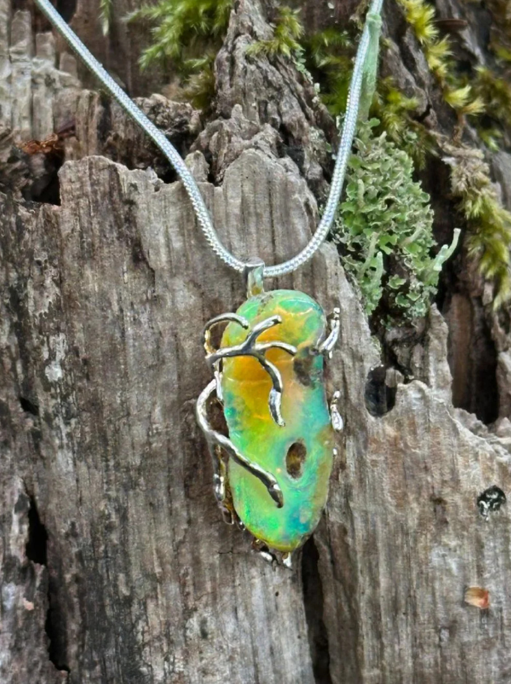 Opal Silver Woods Bohemian Necklace