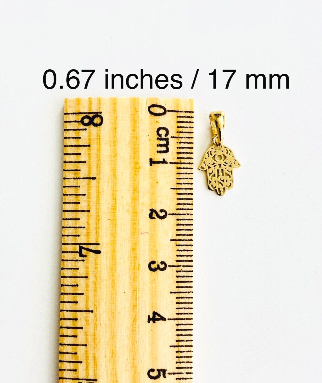 14K Solid Gold Hamsa Hand, 14k Real Solid Gold Fatima Hand Charm Pendant- T042