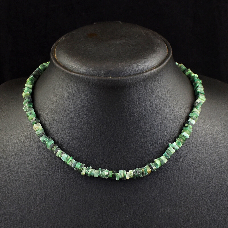123 Cts Earth Mined Untreated Emerald Heishi Beads Necklace Jewelry JK 49E332