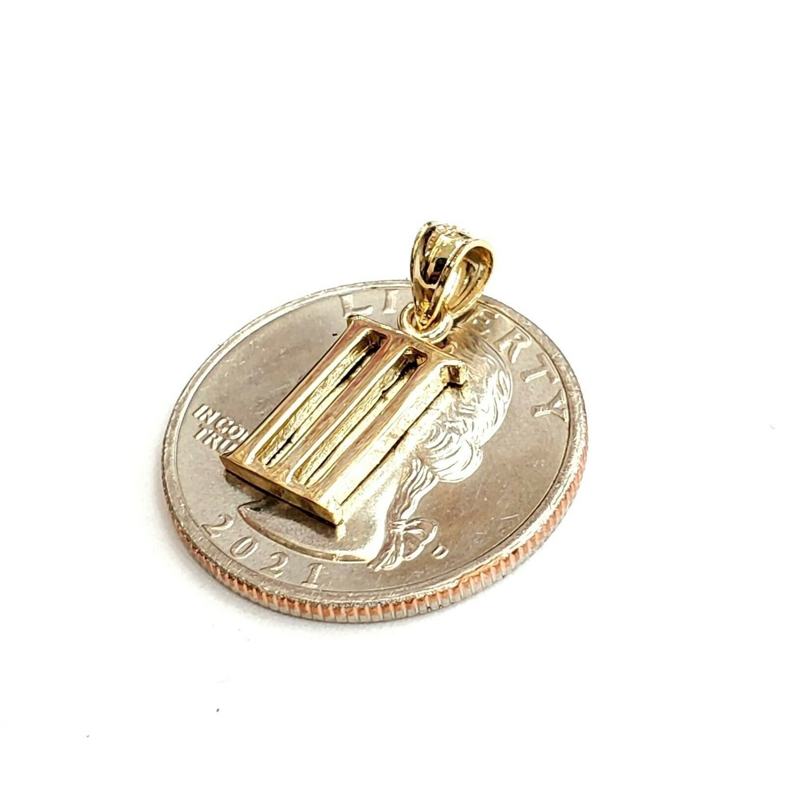 New 14KT Yellow Gold Solid Roman number 3 Pendant charm gift Fine Jewelry 1.3g