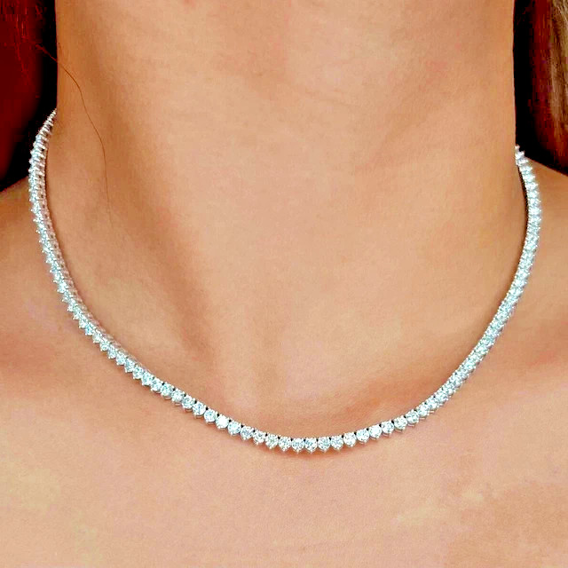 12Ct Round Cut Lab Grown Diamond Women’s Tennis Necklace 14K White Gold Over 18″