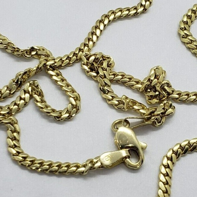 18K Solid Yellow Gold Miami Cuban Link Chain Necklace Men 2.5mm-4mm Size 18″~24″