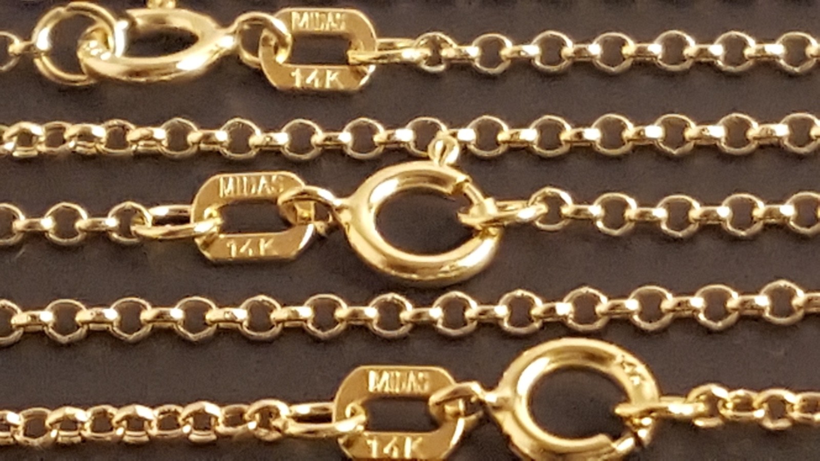 14 k Solid Yellow Gold 1.55mm Rolo Chain Diamond Cut Necklace 16″ – 24”.