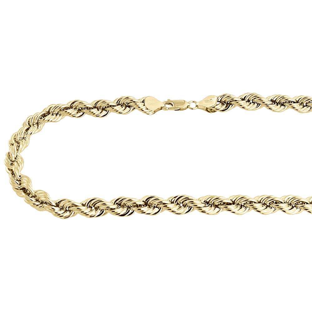 Real 10K Yellow Gold Solid Rope Chain 7mm Shiny Twist Necklace 22-30 Inches
