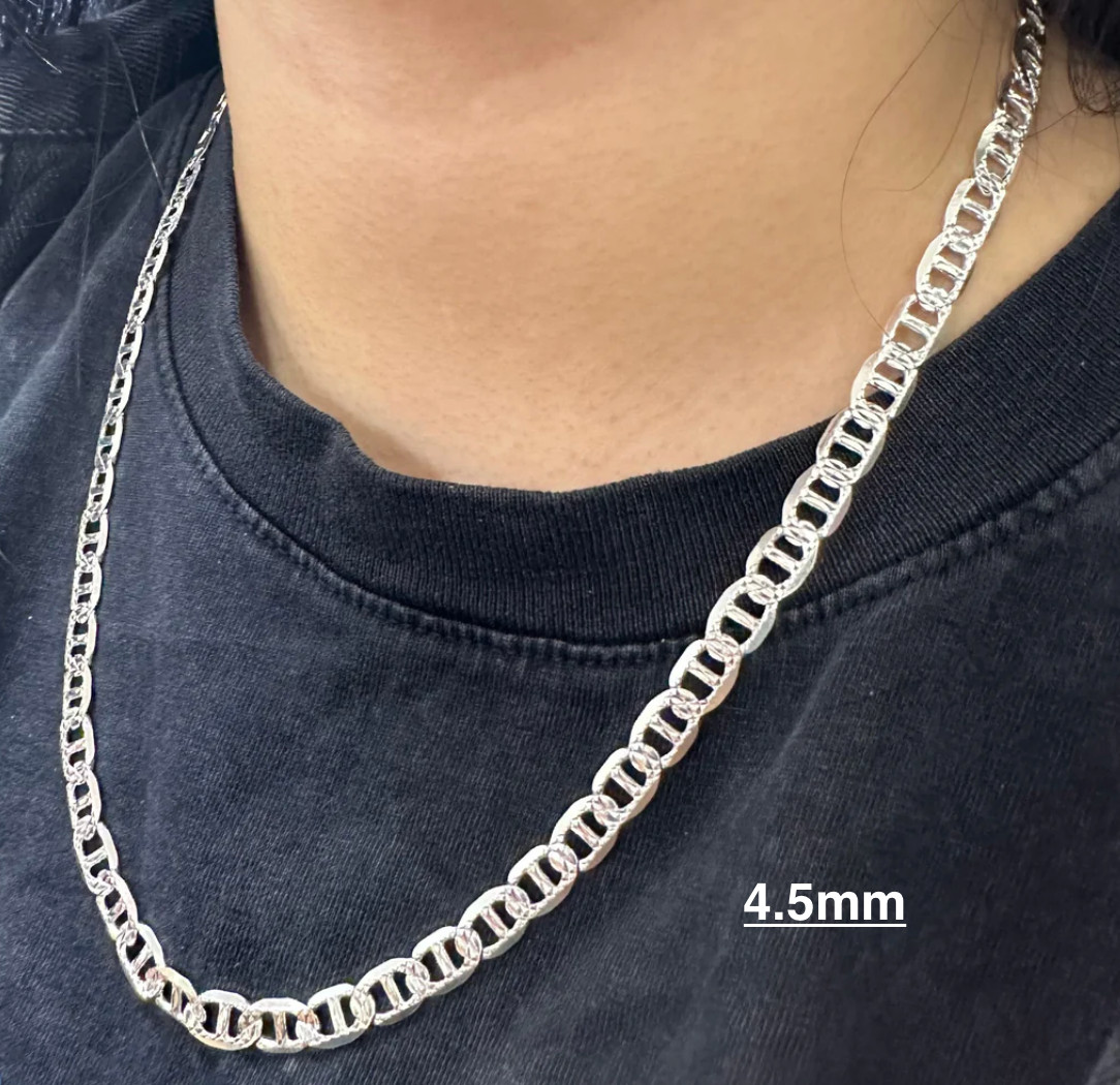 Real Sterling Silver Mens Diamond Cut Mariner Chain Necklace all sizes/Italy