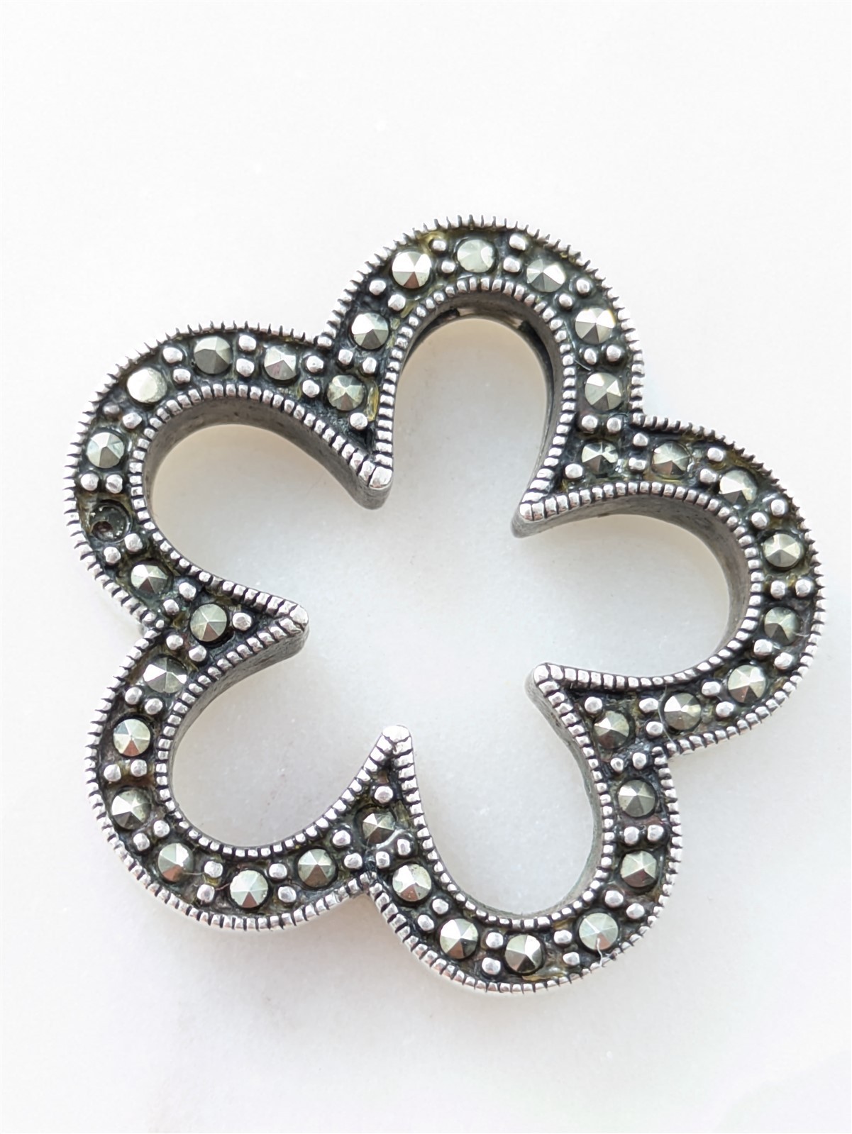 Thailand Vintage Solid Sterling Silver Marcasite Flower Enhancer Pendant 8 Grams