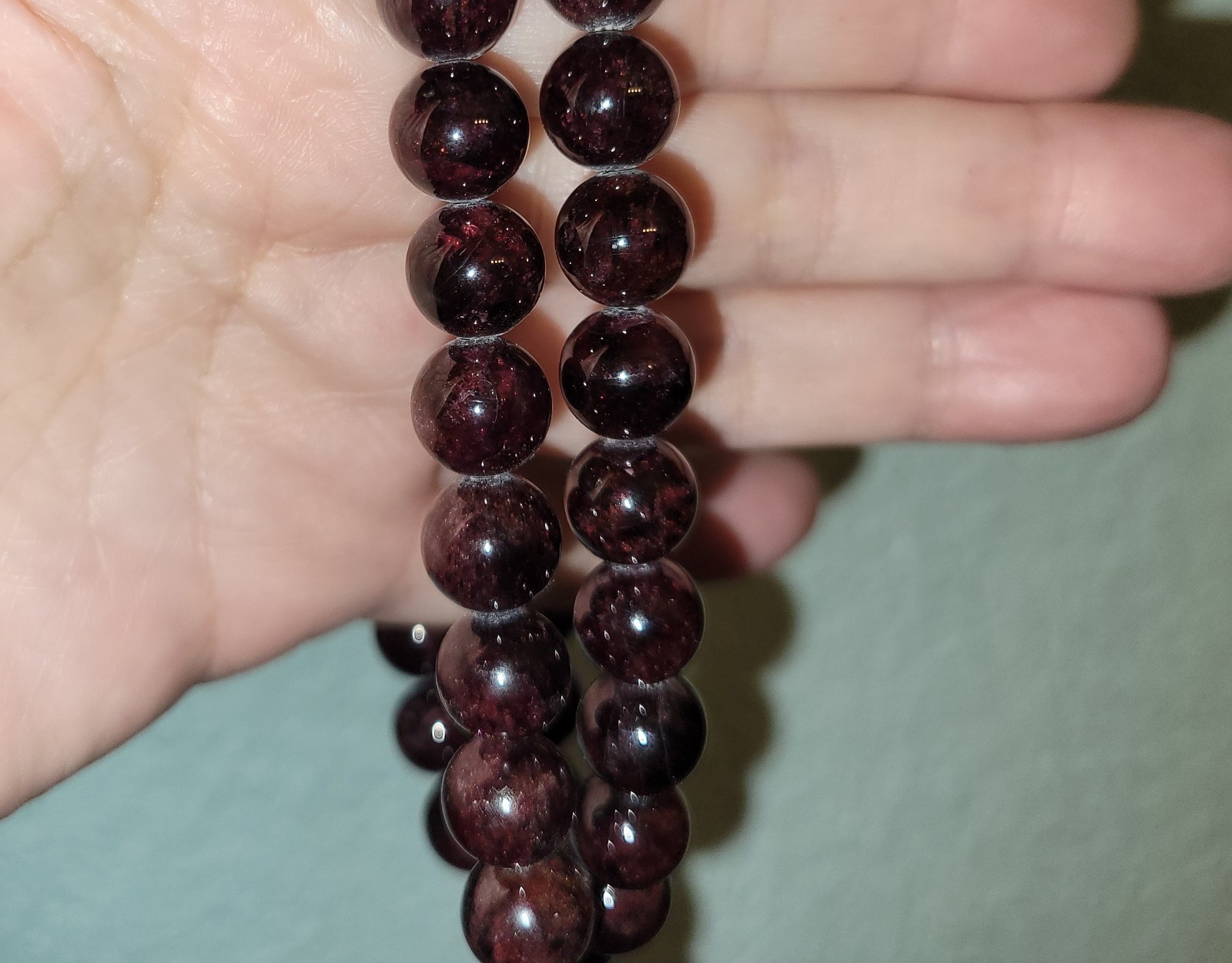 10 Mm 22″ Strand Wine Garnet Necklace 925 Silver