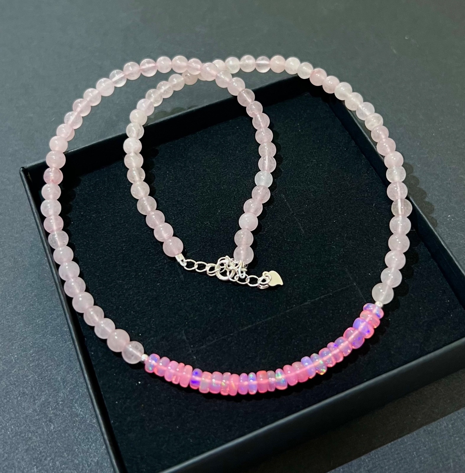 Rose Quartz & Pink Ethiopian Opal beads Choker Necklace in 925 Silver