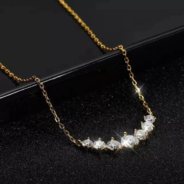 2CT Round Cut Lab Created Diamond Women Necklace 14k Yellow Gold Plated 18 in