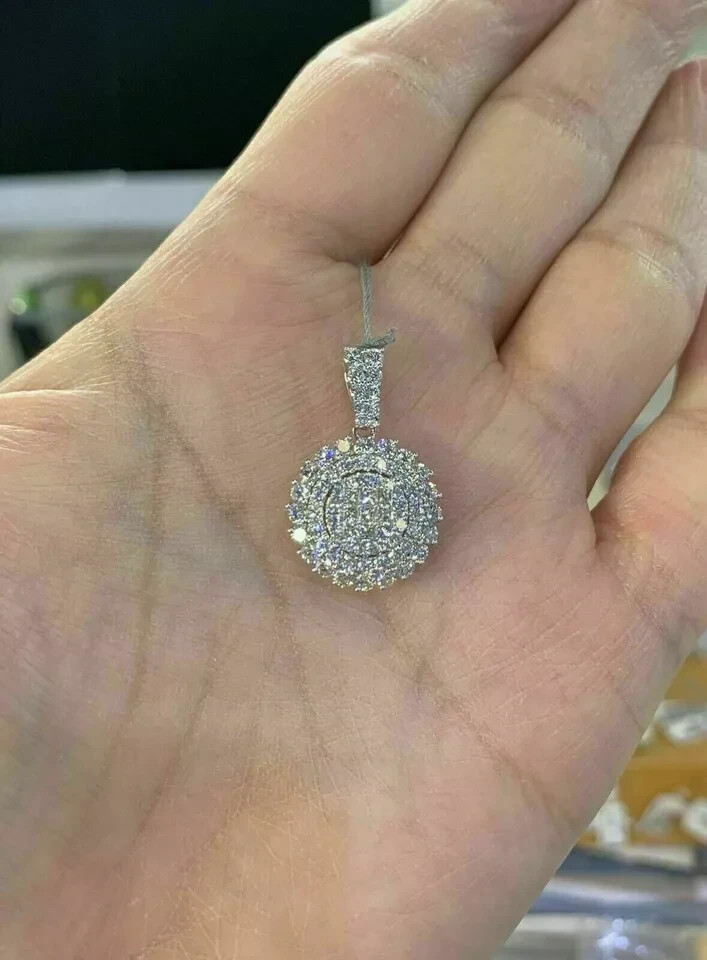 1Ct Round Cut VVS1 Diamond Cluster Pendant 14K White Gold Finish