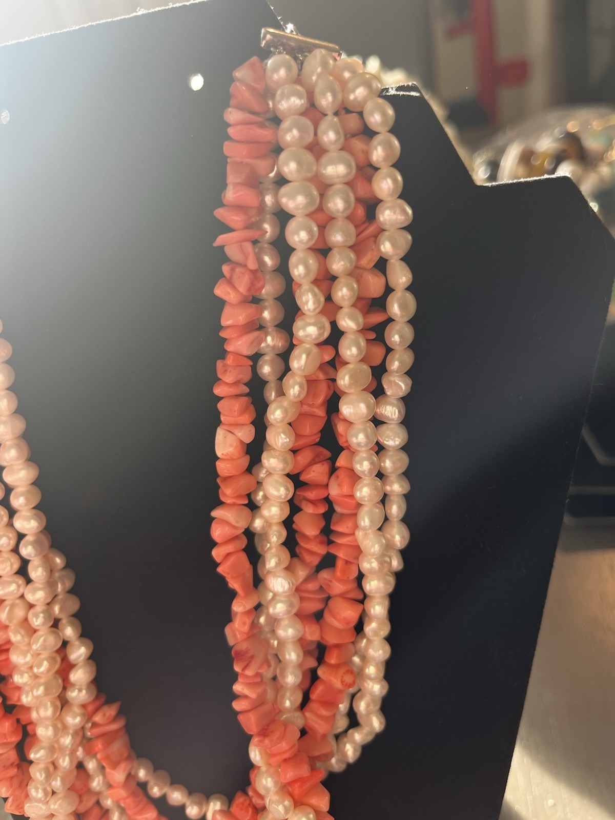 Ross Simon Pearl Polished Coral Necklace Sterling Silver 925 Layered Strands Vtg