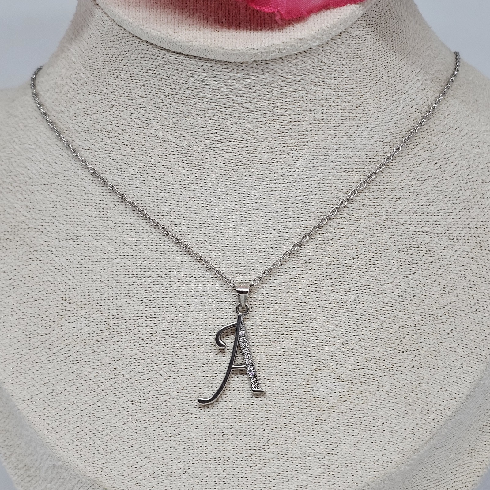 925 Sterling Silver CZ A Letter Initial Pendant Necklace Name Chain Cubic Zircon
