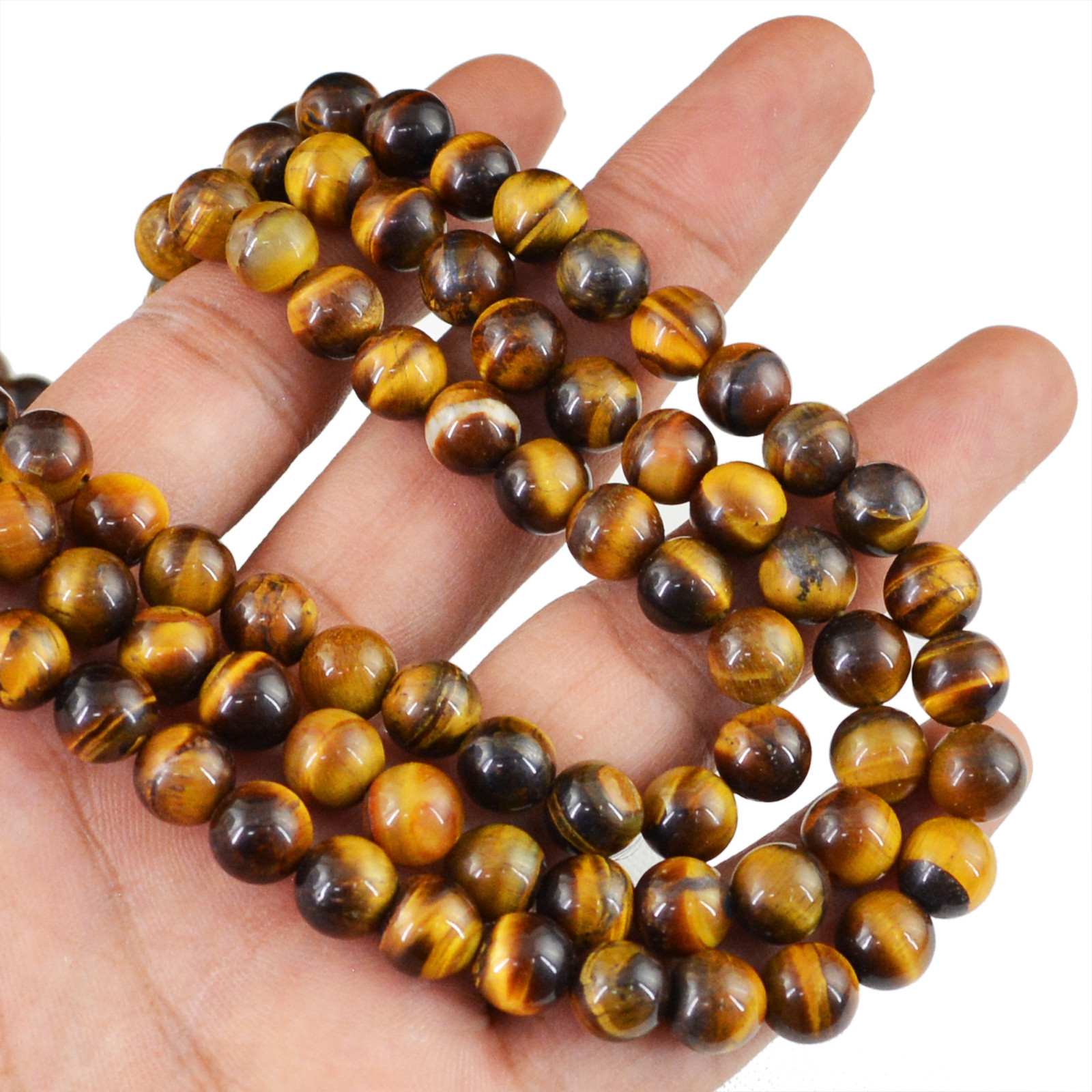 EXCELLENT 635.00 CTS NATURAL 3 LINE GOLDEN TIGER EYE ROUND BEADS NECKLACE (DG)