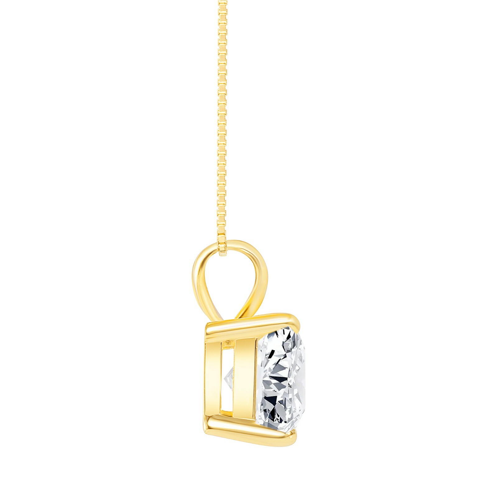 3 Ct Cushion Lab Created Grown Diamond Real 14K Yellow Gold Pendant Necklace 16″