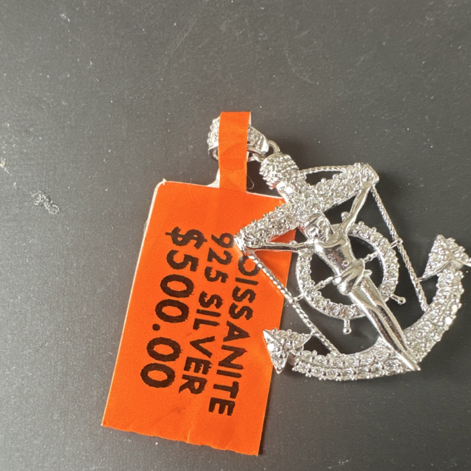 Sterling Silver Moissanite 1.50ctw Mariners Anchor nautical Pendant
