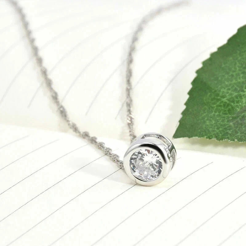 1Ct Certified Moissanite Womens Solitaire Pendant Necklace 14K White Gold Plated