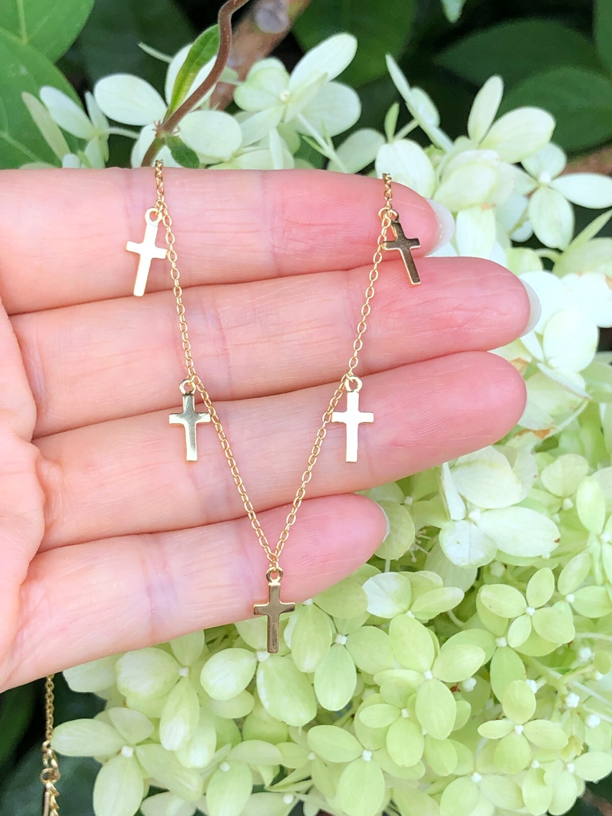 925 Sterling Silver Cross Charm Dangle Choker Necklace Plain Gold 9mm 15.5″ Girl