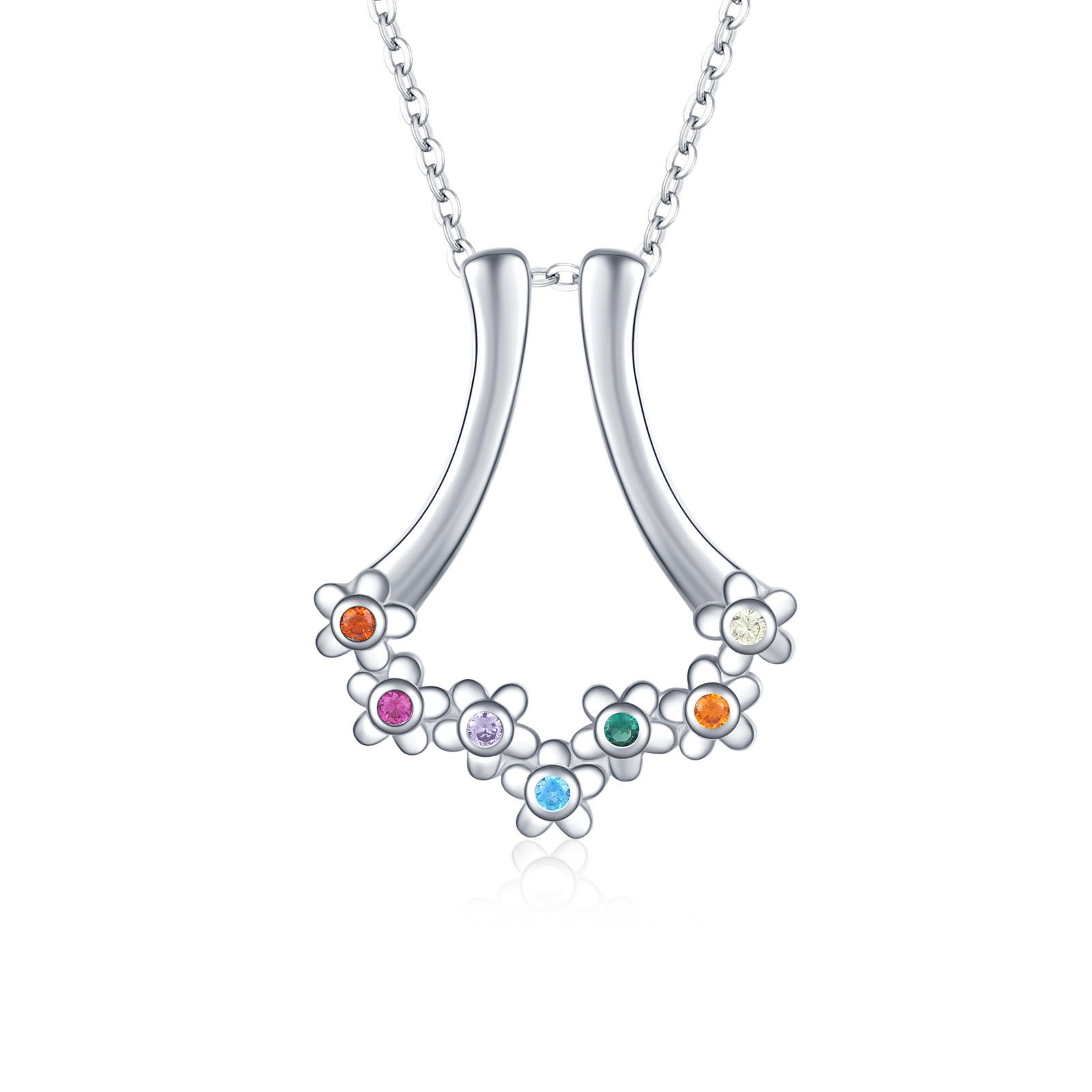 925 Sterling Silver Flower Birthstone Necklace Personalized Family Necklace Gift